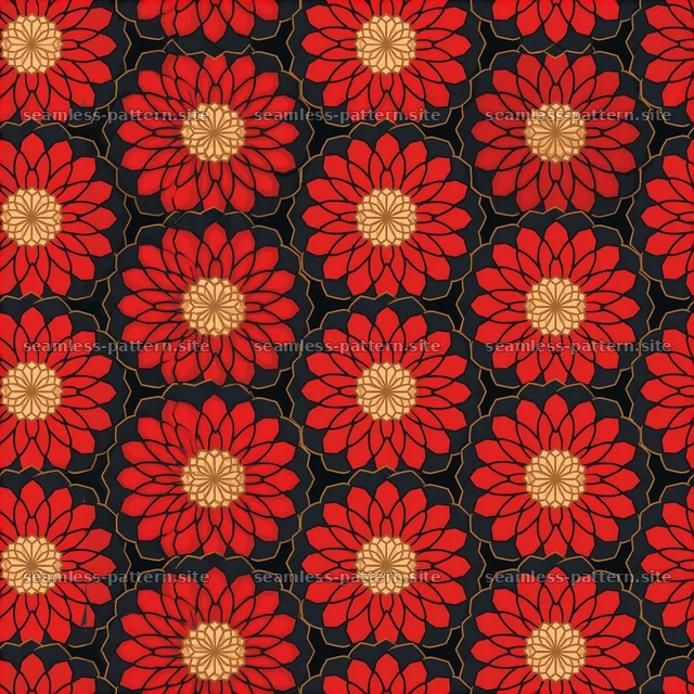 Geometric Red and Gold Flower Seamless Pattern — seamless tileable pattern