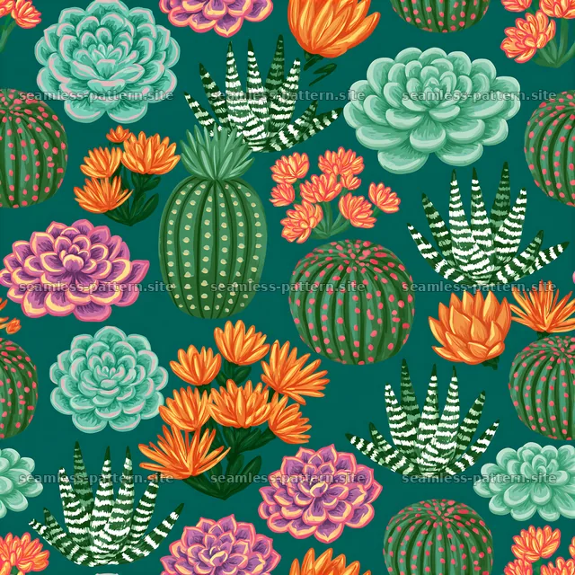 Bright succulent plants repeat pattern seamless pattern design — seamless tileable pattern