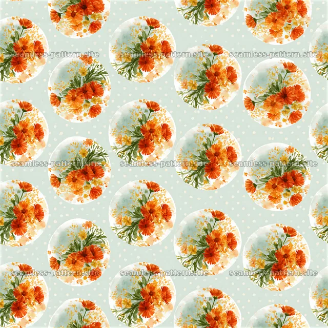 Watercolor Orange Flower Medallion Seamless Pattern — seamless tileable pattern