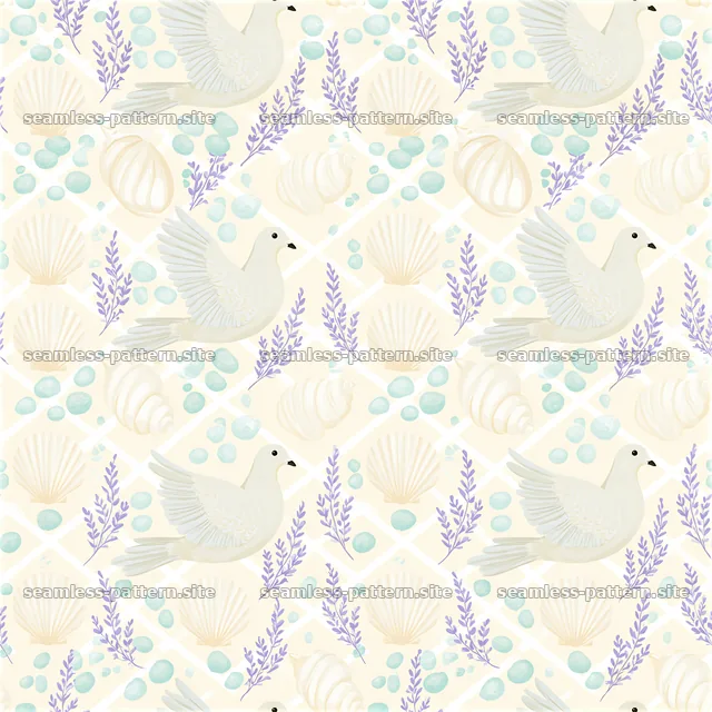 Repeat pattern with dove motifs and peaceful pastel colors — seamless tileable pattern