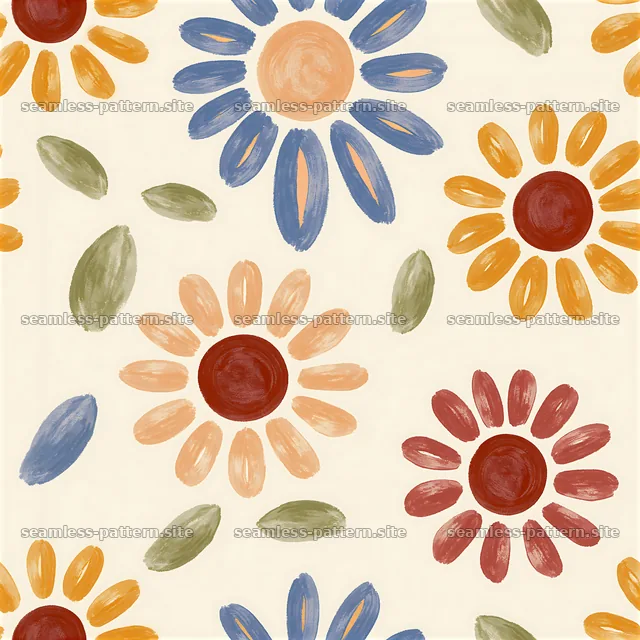 Colorful floral seamless pattern with circles and leaves design — seamless tileable pattern