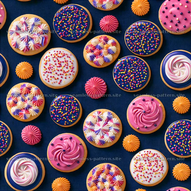 Birthday cookies seamless pattern with colorful icing and designs — seamless tileable pattern