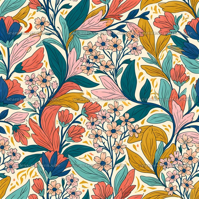 Colorful flowers seamless design for fabric and wallpaper — seamless tileable pattern