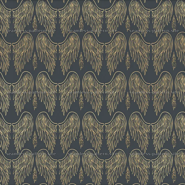 Gold Angel Wing Line Art Seamless Pattern — seamless tileable pattern