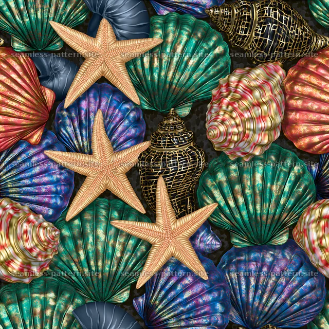 Colorful seashells and starfish seamless pattern for various uses — seamless tileable pattern