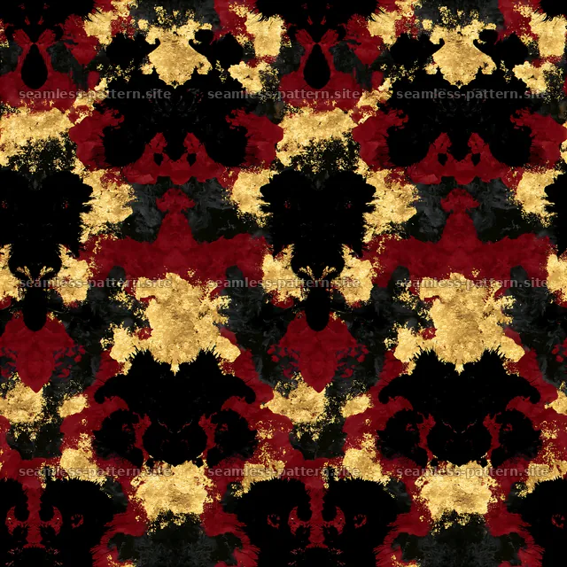 Ink blot black red gold repeating pattern with abstract shapes and — seamless tileable pattern
