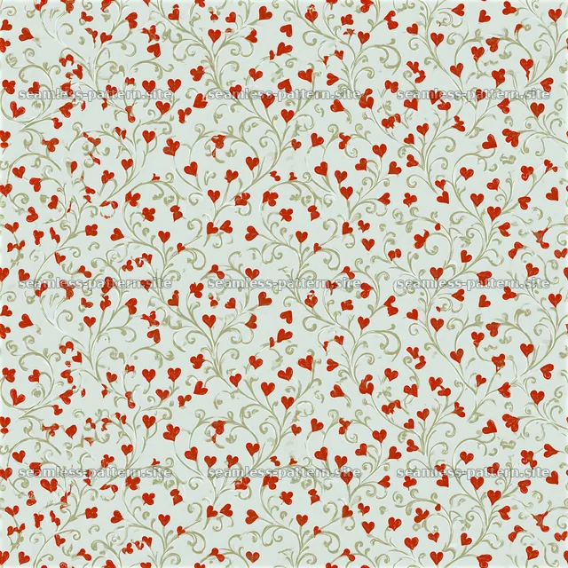 Seamless vintage heart pattern in red and green on light background — seamless tileable pattern