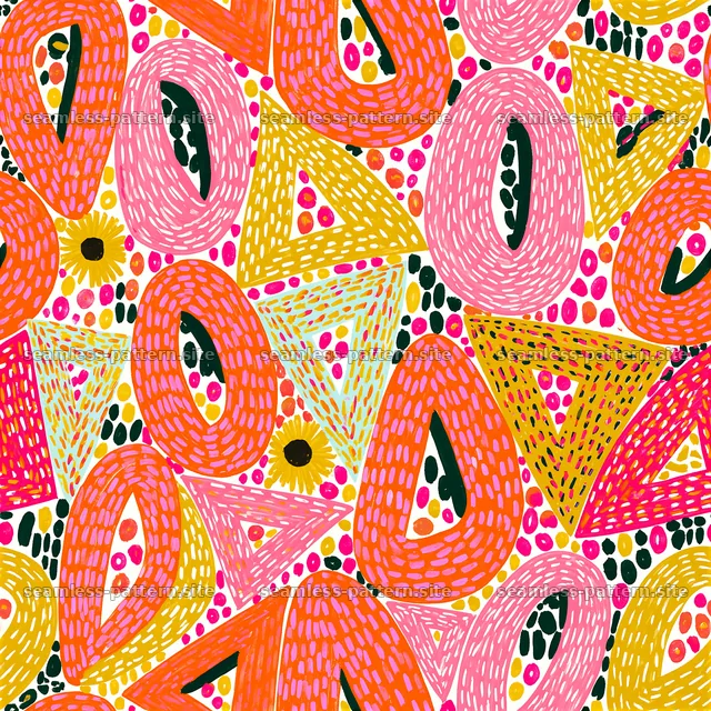 Bright geometric seamless pattern with colorful shapes and lines — seamless tileable pattern