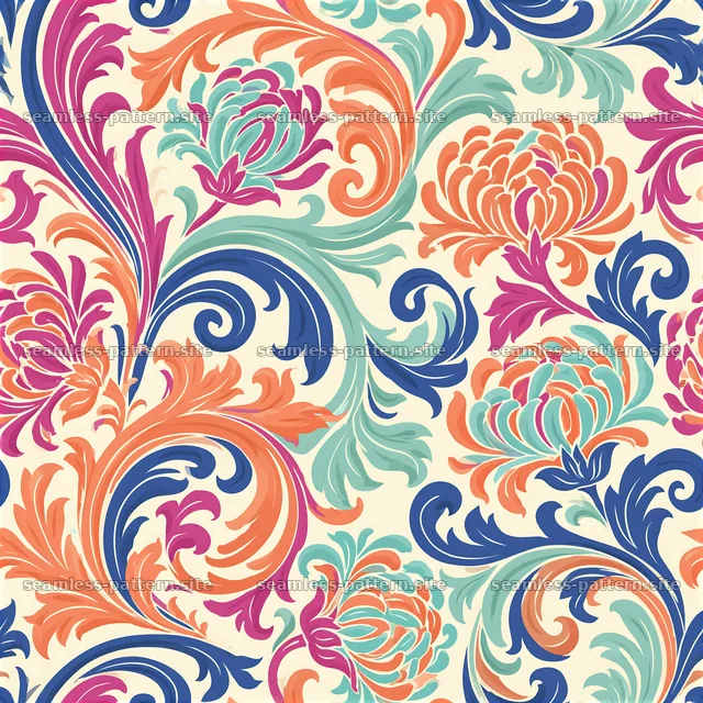 Colorful floral seamless pattern with intricate swirls and details — seamless tileable pattern