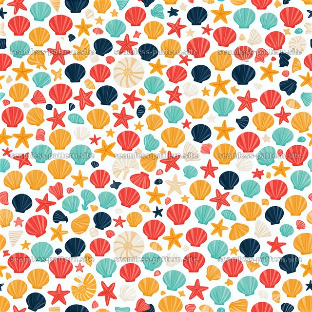 Colorful seashells and starfish seamless pattern for summer designs — seamless tileable pattern