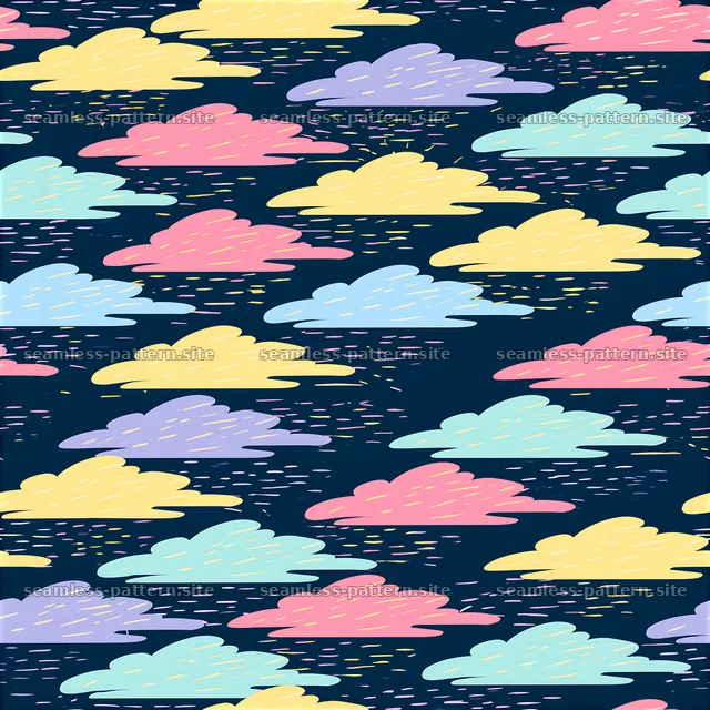 Colorful clouds create a seamless pattern on a dark background — seamless tileable pattern