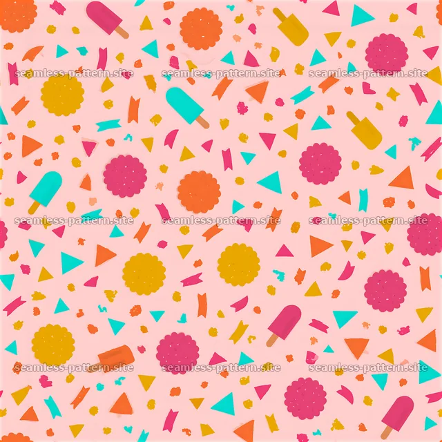 Bright and colorful playful pattern with various shapes and objects — seamless tileable pattern