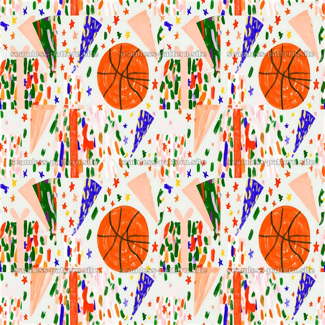 Colorful Basketball and Confetti Seamless Pattern — seamless tileable pattern