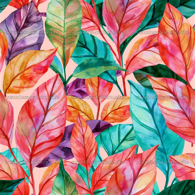 Bright watercolor leaves seamless pattern with colorful foliage — seamless tileable pattern