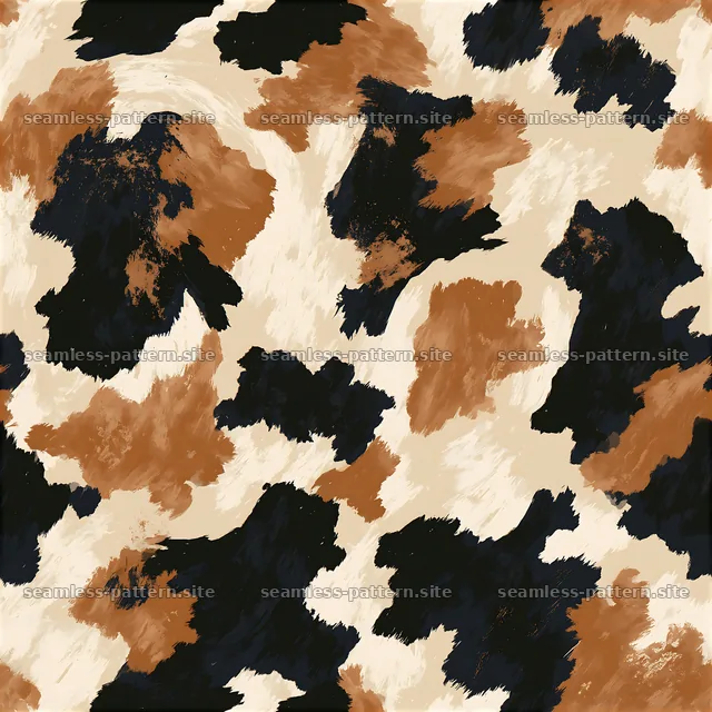 Seamless hand-drawn cowhide texture with dark and light patches — seamless tileable pattern