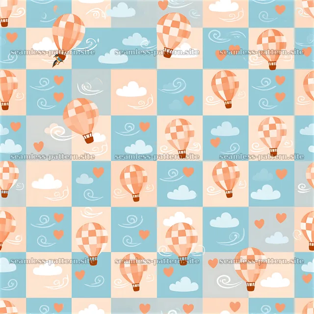 Hot air balloon and clouds tiled children's pattern — seamless tileable pattern