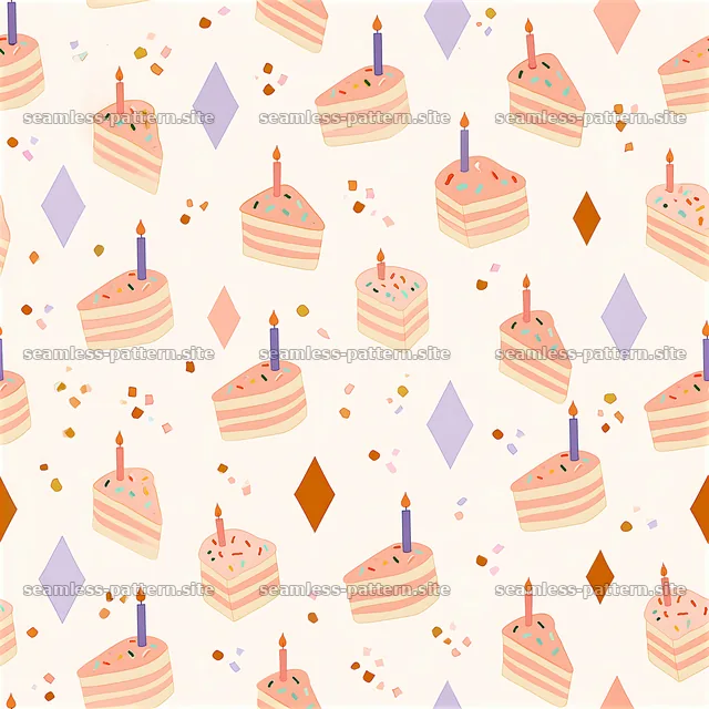 Colorful cake slices with candles in a playful seamless pattern — seamless tileable pattern