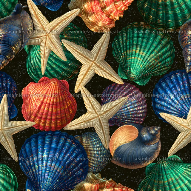 Colorful seashells and starfish seamless pattern design for various uses — seamless tileable pattern