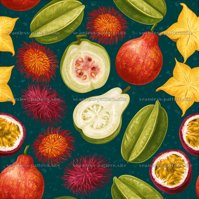 Colorful Tropical Fruit and Flower Seamless Pattern — seamless tileable pattern