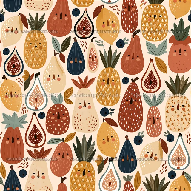 Funky fruit seamless pattern with playful illustrated produce — seamless tileable pattern