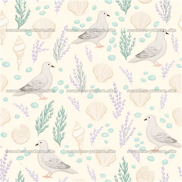 Repeat pattern with dove motifs and peaceful pastel colors in nature — seamless tileable pattern