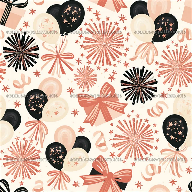 Birthday balloons and fireworks seamless pattern — seamless tileable pattern
