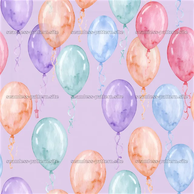 Watercolor balloons with ribbons create a colorful seamless pattern — seamless tileable pattern