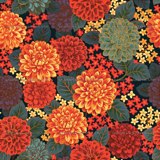 Rainbow floral repeat pattern with vibrant flowers in rich colors — seamless tileable pattern