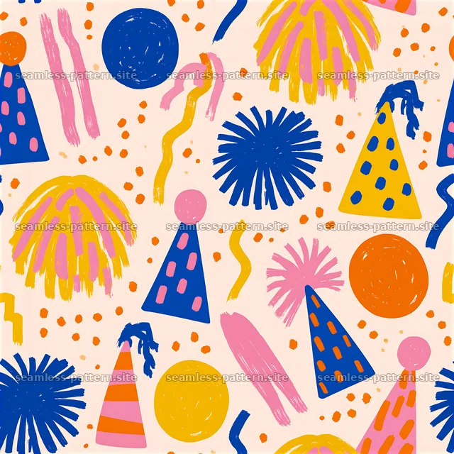 Birthday hand-drawn seamless pattern with party elements and shapes — seamless tileable pattern