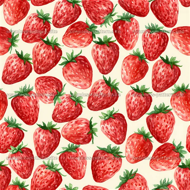 Seamless watercolor strawberry pattern with red strawberries — seamless tileable pattern