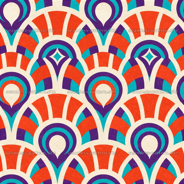 Funky abstract repeating pattern with colorful shapes and lines — seamless tileable pattern