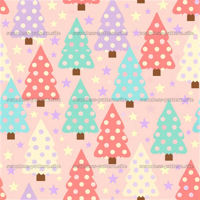 Seamless pastel Christmas tree pattern in playful colors and shapes — seamless tileable pattern