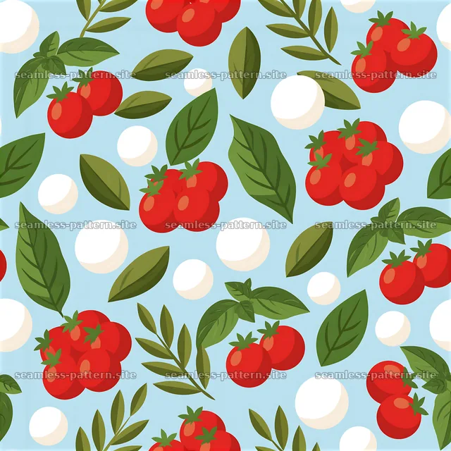 Seamless tomato, basil and mozzarella pattern — seamless tileable pattern
