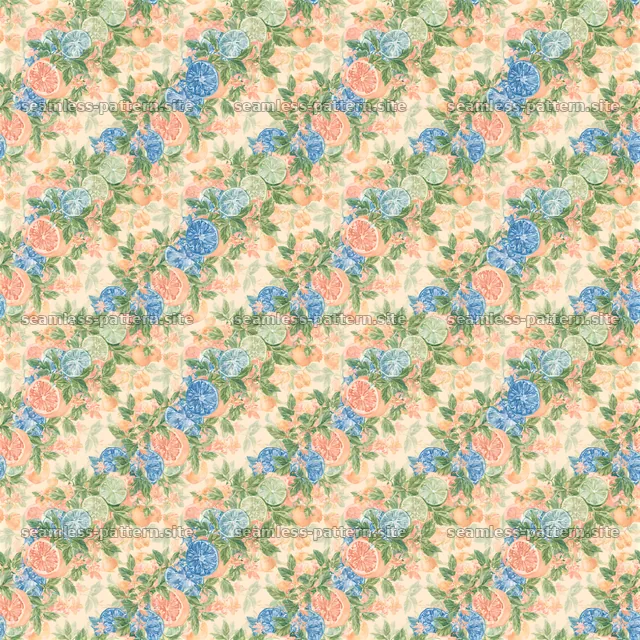 Colorful Citrus and Floral Seamless Pattern — seamless tileable pattern