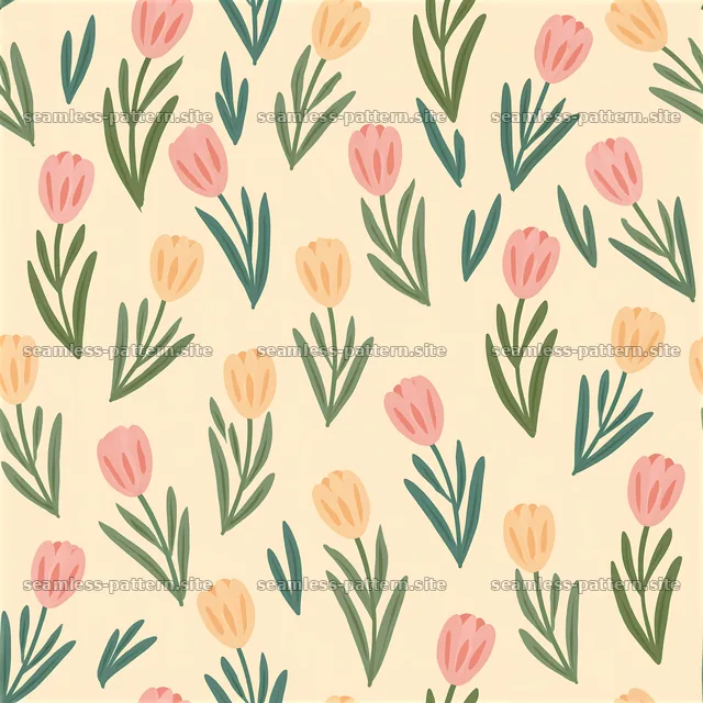 Cute tulips seamless pattern with pastel flowers — seamless tileable pattern