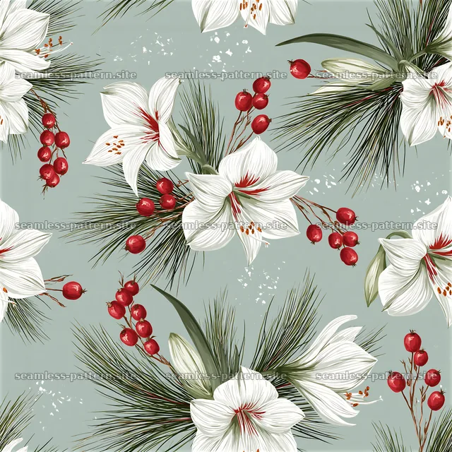 Elegant Christmas Floral and Pine Berry Seamless Pattern — seamless tileable pattern