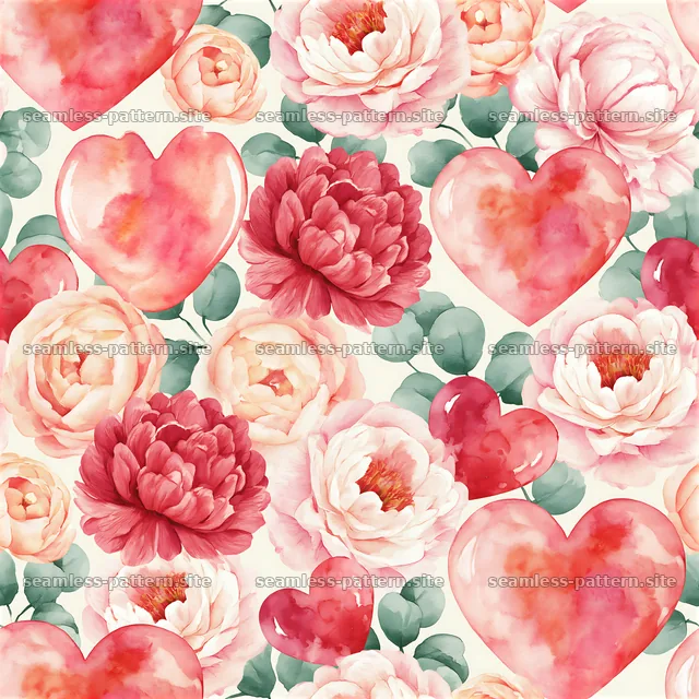 Watercolor Heart and Flower Seamless Pattern — seamless tileable pattern