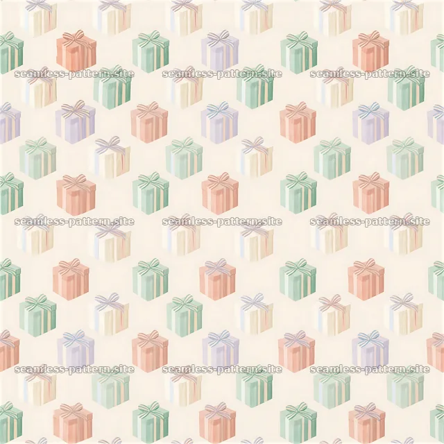 Pastel Gift Box Seamless Pattern with Striped Ribbons — seamless tileable pattern
