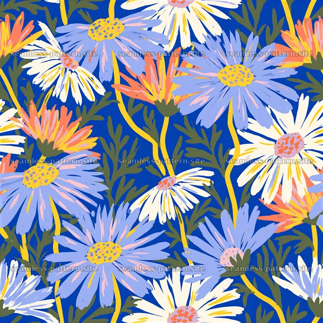 Colorful Daisy and Wildflower Floral Seamless Pattern — seamless tileable pattern