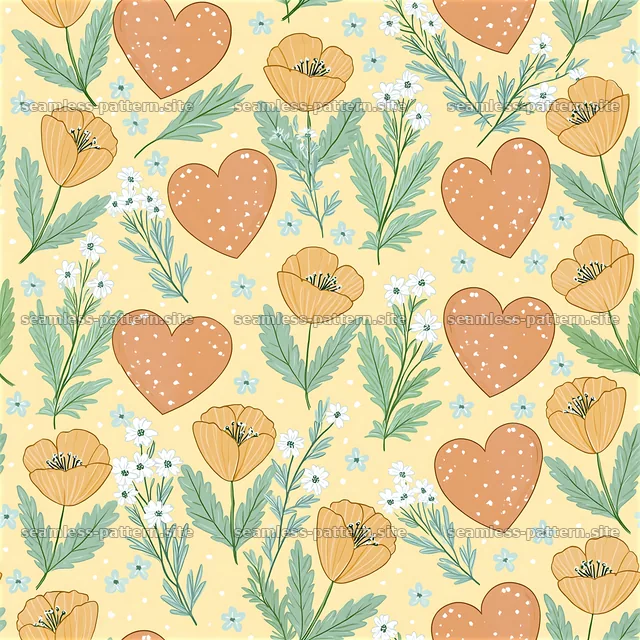 Colorful seamless heart and flower pattern on a light background — seamless tileable pattern