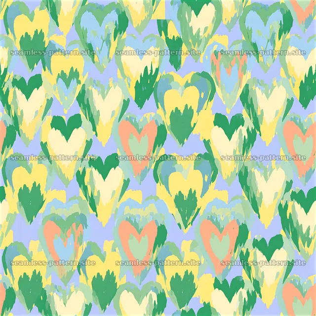 Colorful heart shapes in a seamless layout with green and pastel hues — seamless tileable pattern