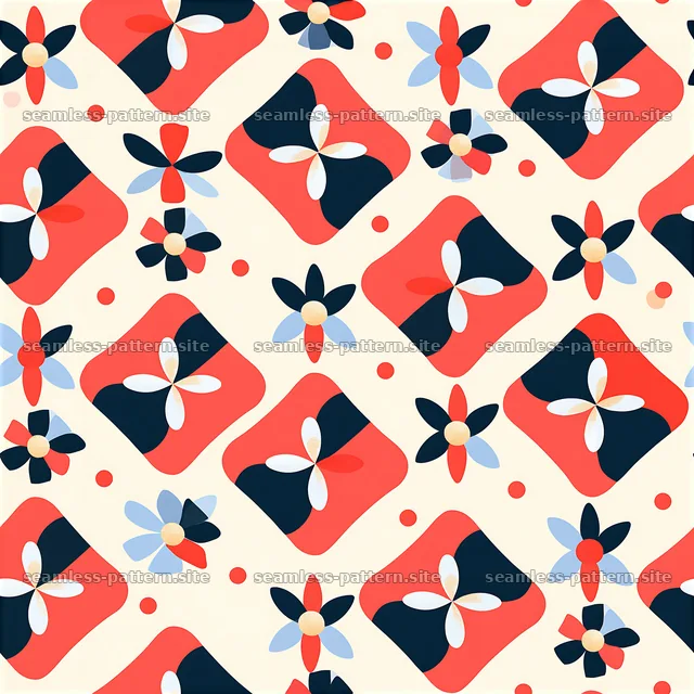 Colorful floral seamless pattern with geometric shapes — seamless tileable pattern