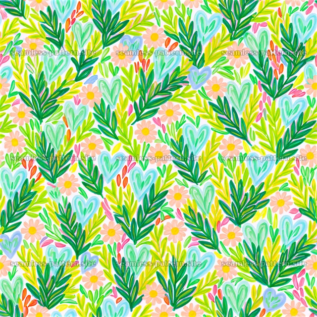 Colorful Heart and Flower Botanical Seamless Pattern — seamless tileable pattern