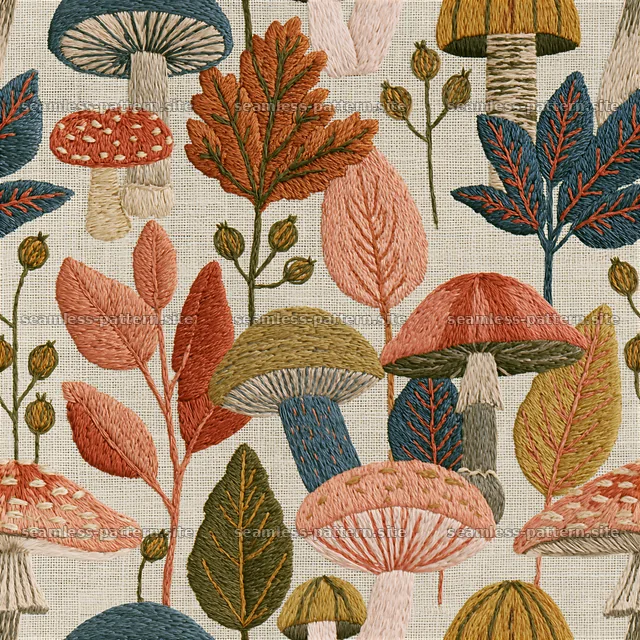 Colorful mushroom seamless pattern for natural textile designs — seamless tileable pattern