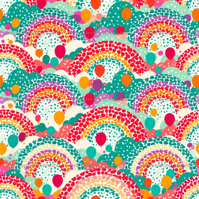Colorful playful seamless pattern with rainbows and balloons — seamless tileable pattern