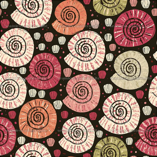 Colorful seashells on dark background in seamless pattern — seamless tileable pattern