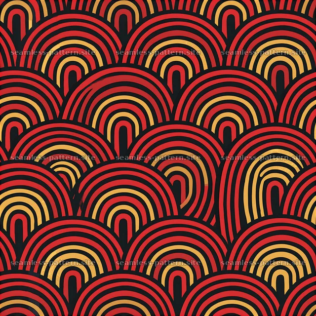 Rainbow Curve Black Red Gold Seamless Pattern — seamless tileable pattern