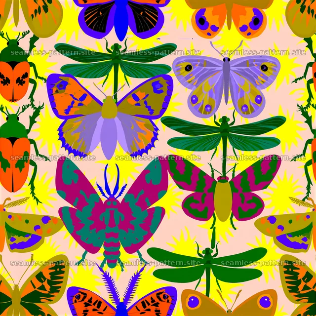 Colorful Insect Seamless Pattern with Butterflies and Beetles — seamless tileable pattern