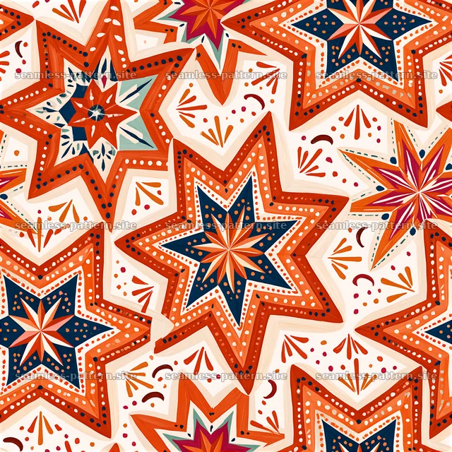 Colorful Star Seamless Pattern with Geometric Folk Motifs — seamless tileable pattern