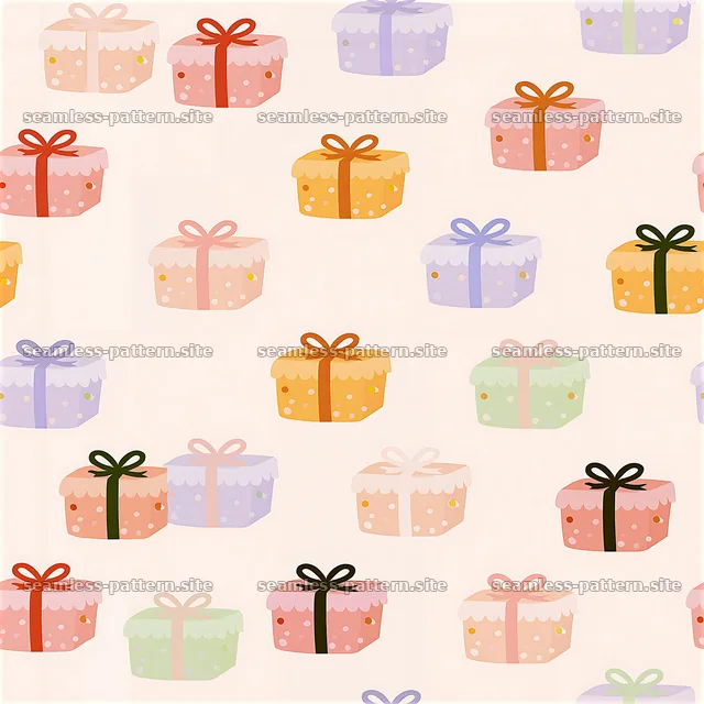 Colorful gift boxes in a playful arrangement on a soft background — seamless tileable pattern